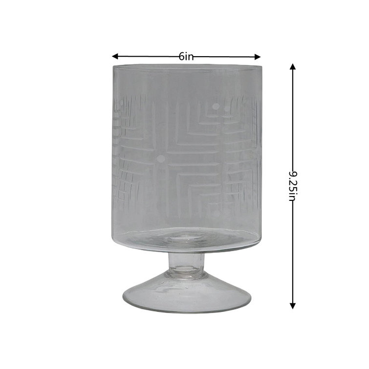 Latitude Run® Glass Footed Hurricane Flower Etched Pattern Vase, Clear